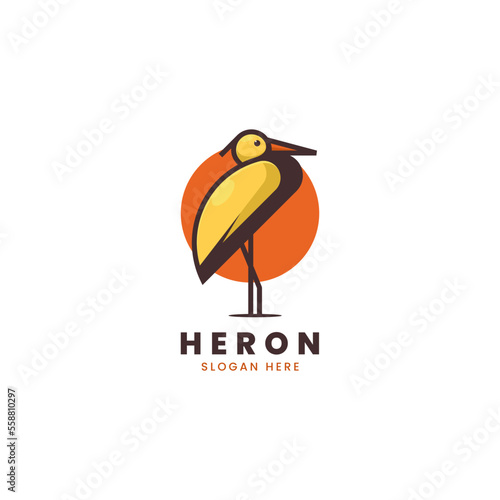 Vector Logo Illustration Heron Simple Mascot Style.