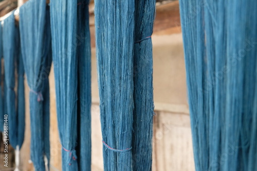 indigo dyed yarn, blue color,natural cotton yarn. Natural fibers thread from natural cotton dyed with natural color , Thailand.