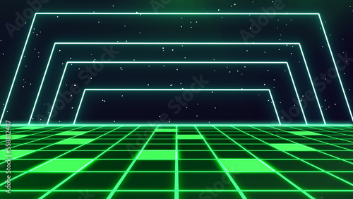 Wallpaper Mural Retro Sci-Fi Background Futuristic Grid landscape of the 80s. Digital Cyber Surface. Suitable for design in the style of the 1980`s. 3D illustration Torontodigital.ca