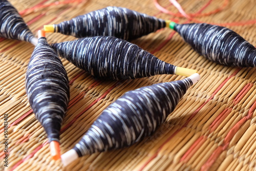 indigo dyed yarn, blue color,natural cotton yarn. Natural fibers thread from natural cotton dyed with natural color , Thailand.