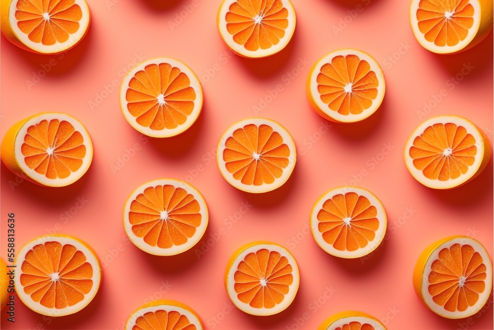Pattern of orange slices in pink background Pattern of orange slices in pink background