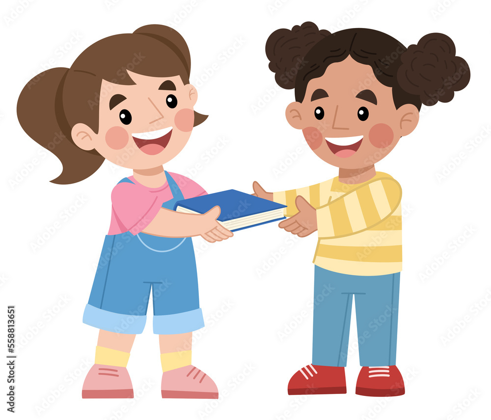 Illustration of two girls sharing a book