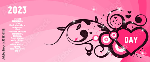 pink valentine on background with decorative pattern variant composition, abstract floral heart background,design 2023.