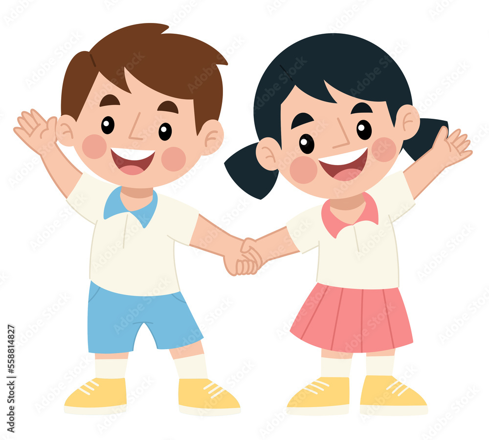 Illustration of two children waving illustration children's day Illustration of two children waving illustration children's day