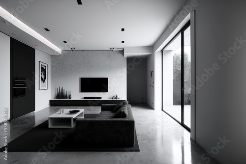 Interior of a contemporary drawing room in minimalism. Generative AI