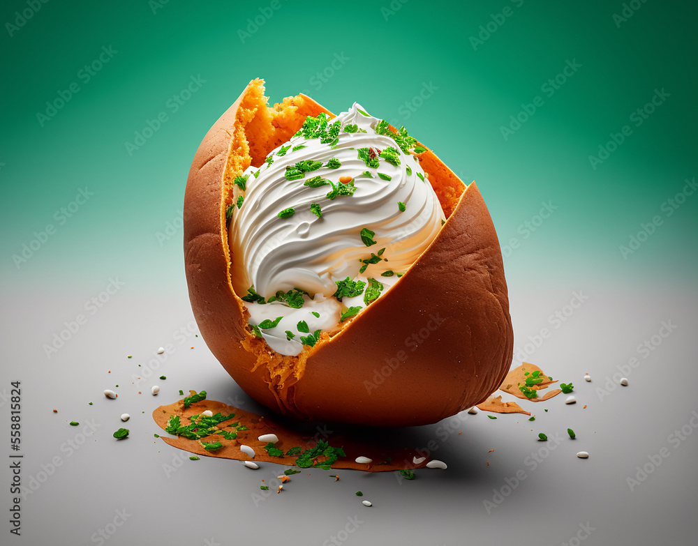 Φωτογραφία A baked potato filled with sour cream and chopped parsley