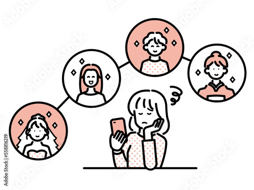 SNS疲れの女性のイラスト