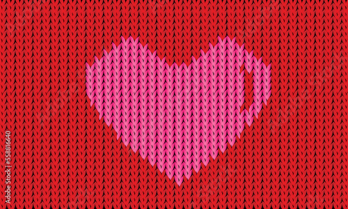 red knit sweater texture background with a pink heart in the center, seamless pattern design for valentine, cards, and fabrics.