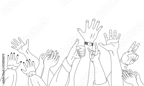 line drawing of group hands up scenes on transparent background.