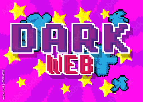 Dark Web. Pixelated word with geometric graphic background. Vector cartoon illustration. © Robert