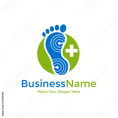 Foot care vector logo template. This design with cross symbol and suitable for health care. photo
