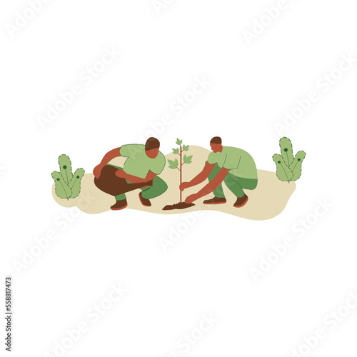 Vector illustration of people planting trees. concept of saving the earth. Ecology volunteering concept. Design for ecology activism