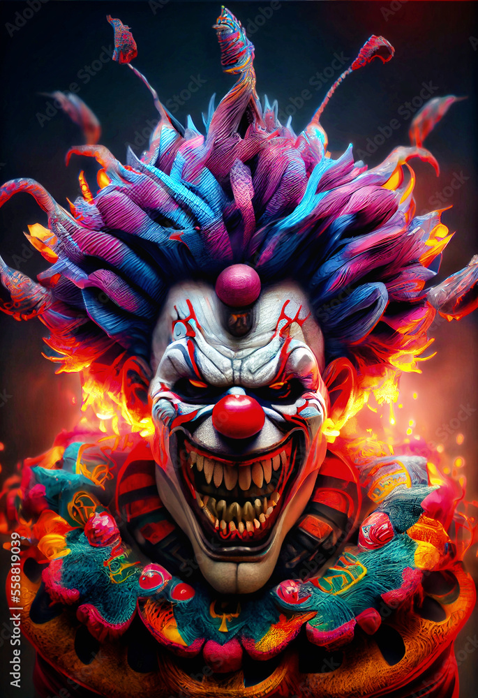 Generative AI abstract render of an evil clown