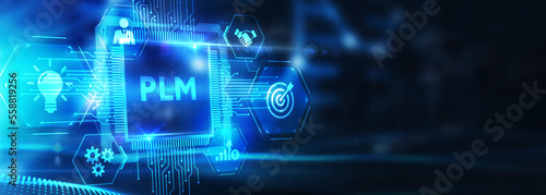 PLM Product lifecycle management system technology concept. Technology, Internet and network concept. 3d illustration