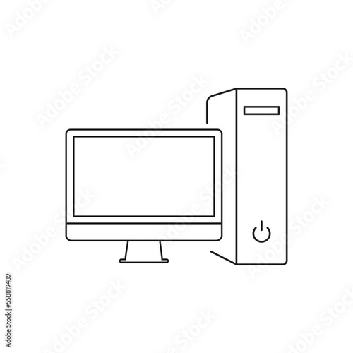 Monitor and system unit icon. Computer isolated on white background. Flat infographics. Vector illustration.