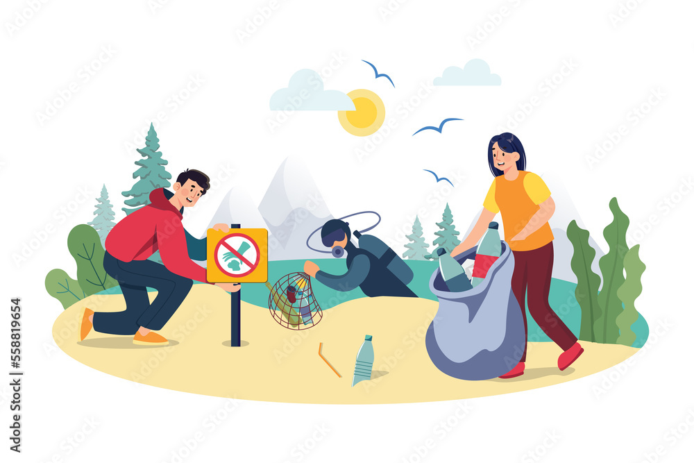 Cleaning the ocean Illustration concept on white background