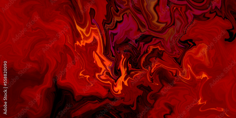 Fire flames on a red background with Luxurious colorful liquid marble surfaces design. Abstract color acrylic pours liquid marble surface design. Beautiful fluid abstract paint background.