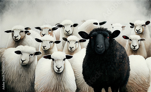 A herd of white sheep with ...