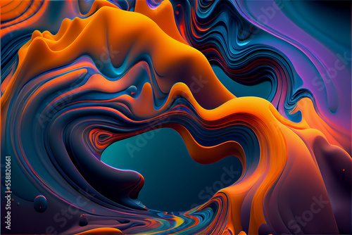 Abstract colorful swirling paint background in a liquid melting texture, generative AI