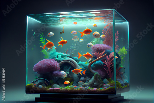 Domestic aquarium with colorful fish  generative AI
