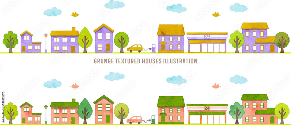 Hand drawn watercolor town doodle illustration (vector)