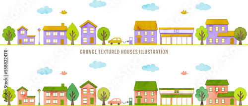Hand drawn watercolor town doodle illustration (vector)