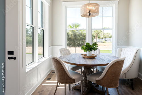 Ponte Vedra Beach  Florida  United States January 19  2020 A little dining room with a window. Generative AI