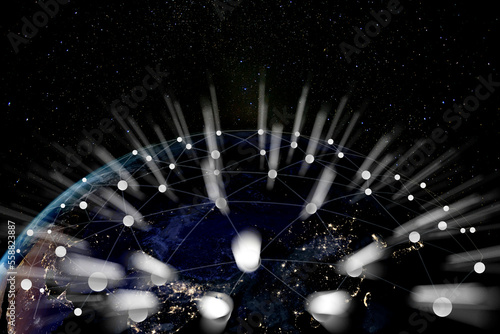 Planet Earth covered in a network. Elements of this image furnished by NASA.