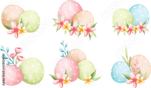 Watercolor illustration set of Easter eggs