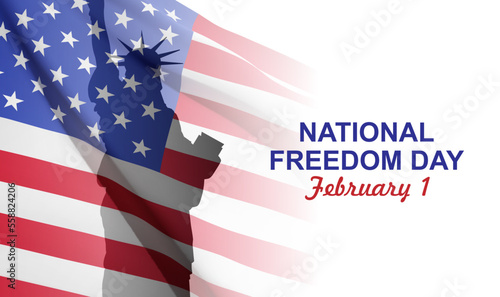 National Freedom Day concept. Statue of Liberty with USA flag on white background. EPS10 vector