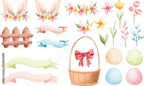 Watercolor illustration set of Easter elements