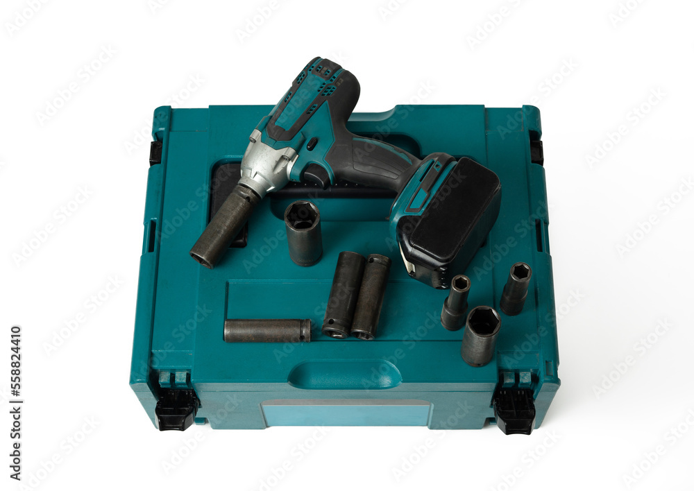 set box electric Impact wrench isolated on white background set box electric Impact wrench isolated on white background