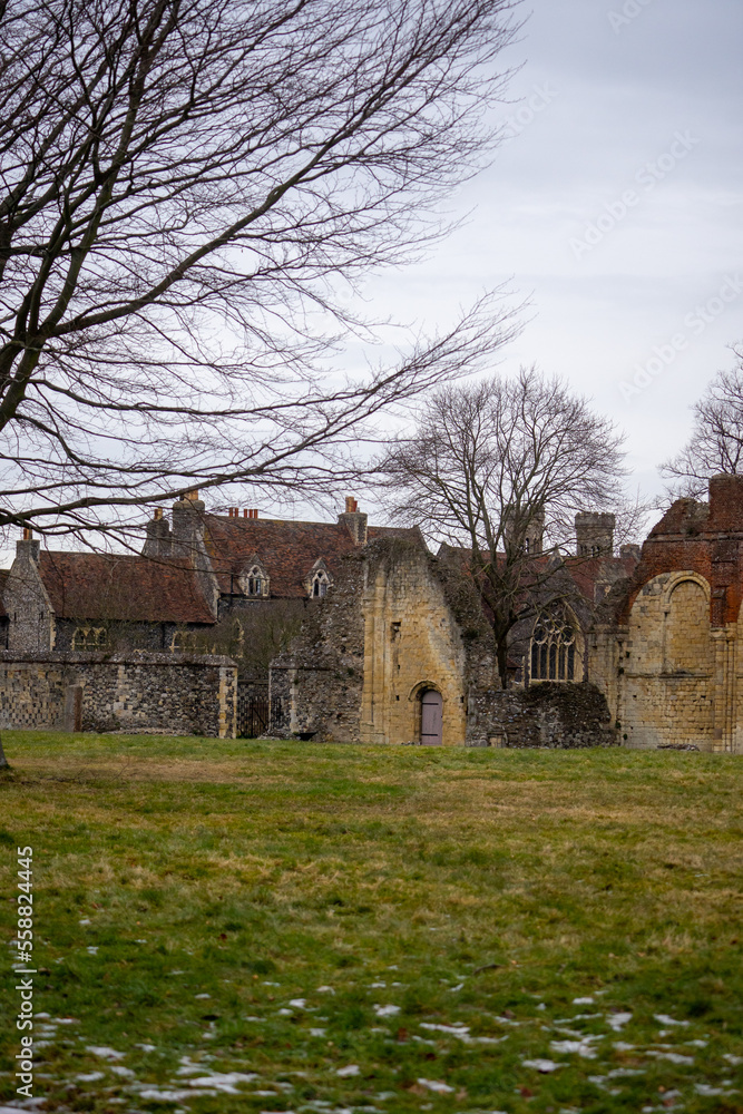 Naklejka premium St Augustine's Abbey , Benedictine monastery in Canterbury during winter at Canterbury , United Kingdom : 4 March 2018