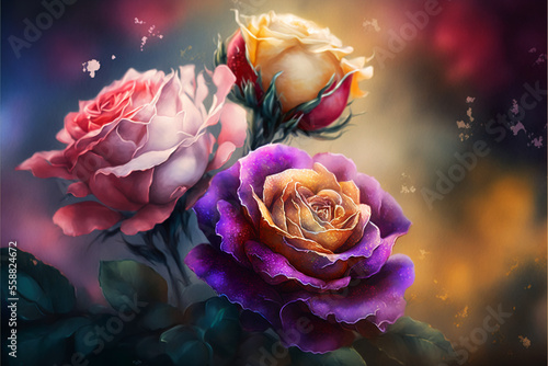beautiful flowers  roses flower watercolor background  generative ai.