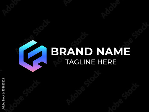 Hexagonal grid lettering logo with letter fg logo concept, letter f logo mark