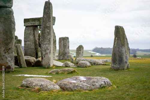 Stonehenge , World wonder historic stone monuments near Salisbury during winter cloudy day at Salisbury , United Kingdom : 5 March 2018