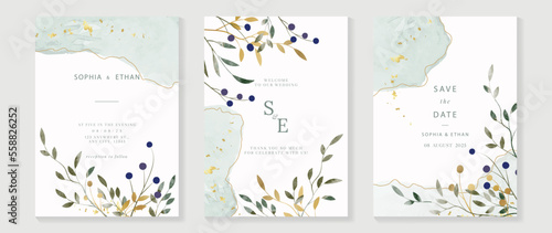 Canvastavla Luxury wedding invitation card background with golden texture line art template