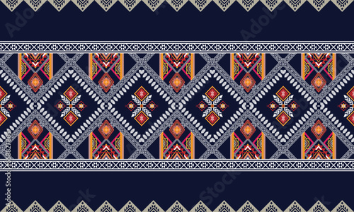 Abstract geometric ethnic pattern design for clothing, fabric, background, wallpaper, wrapping, batik. Knitwear, Pixel pattern, Embroidery style. Vector illustration