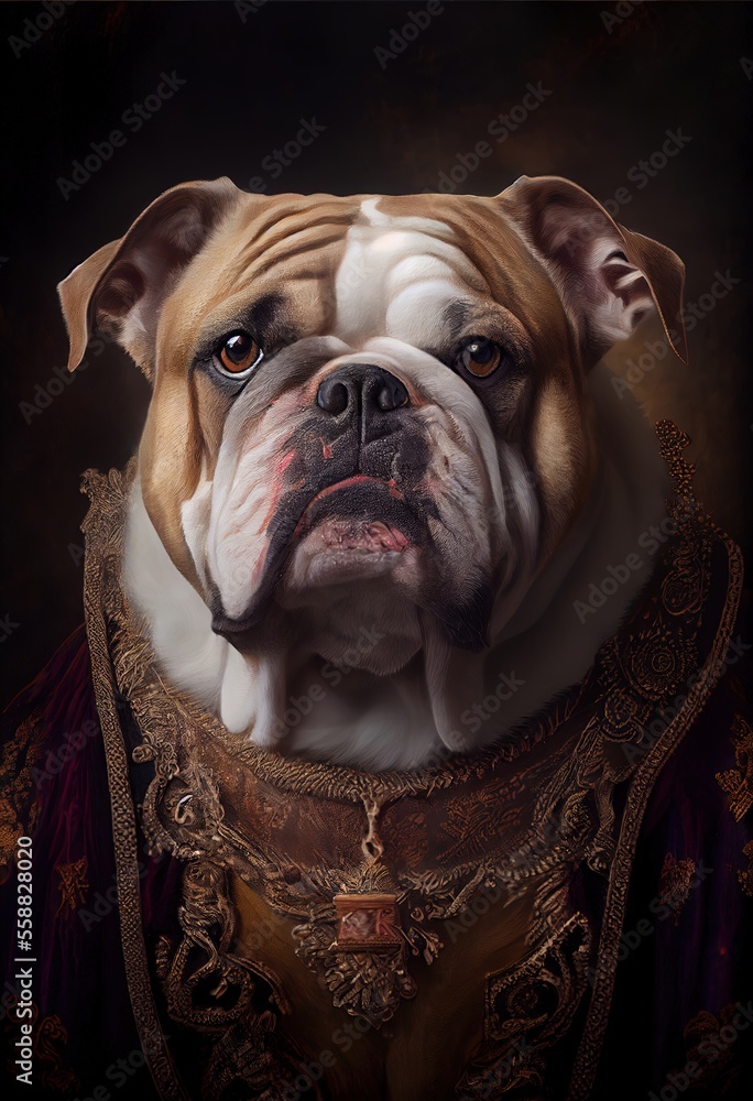 Bulldog Dog Breed Portrait Royal Renaissance Animal Painting