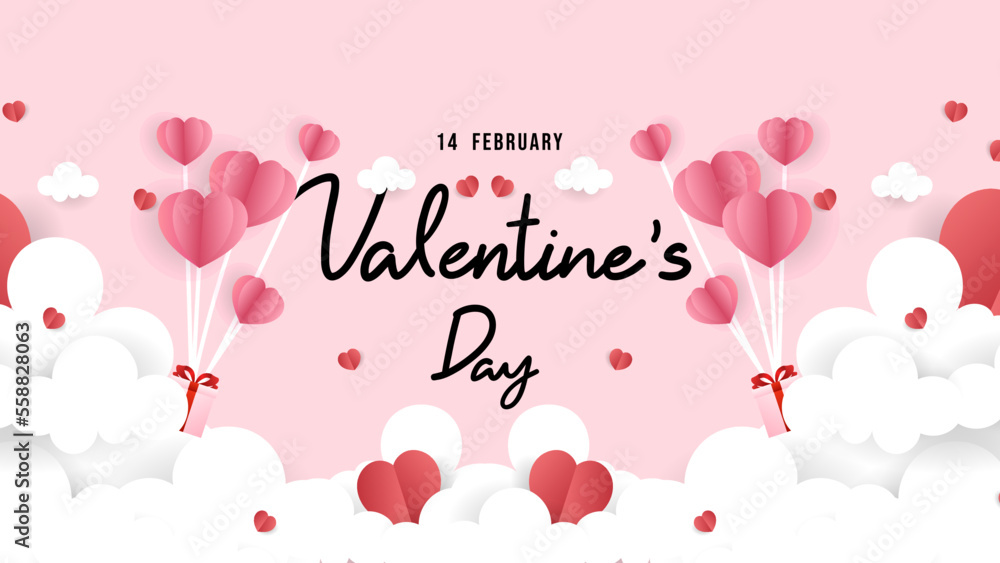 Happy Valentine's Day hand written with paper cut style  on pink background ,for February 14, Vector illustration EPS 10