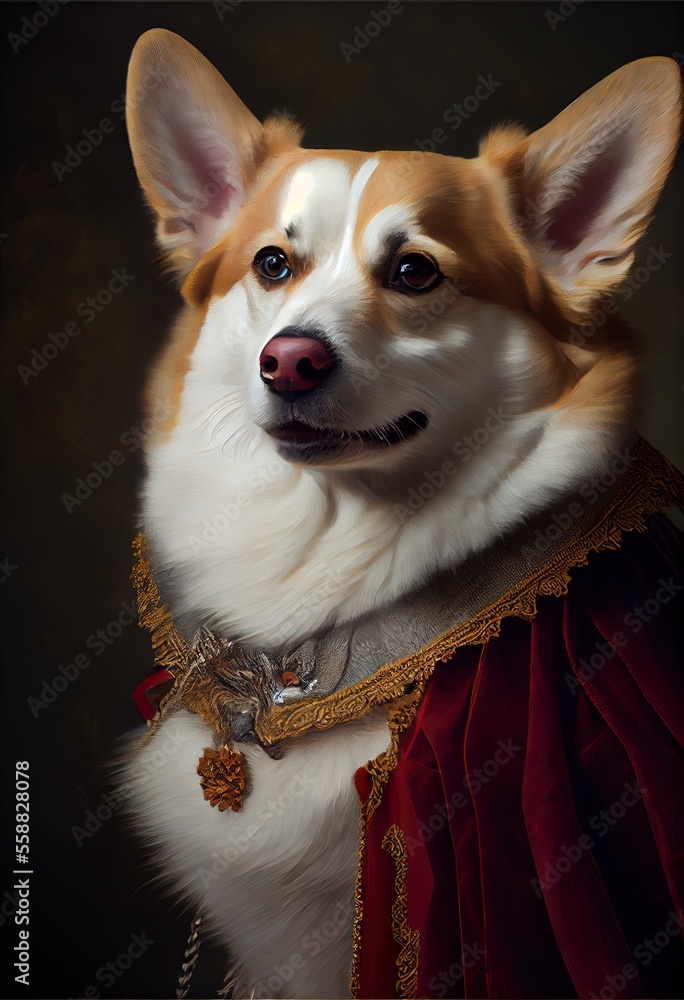Corgi Dog Breed Portrait Royal Renaissance Animal Painting