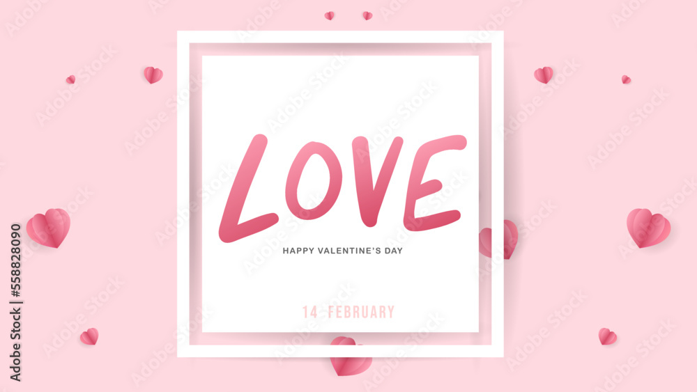 Happy Valentine's Day Background with Love on white frame  in pink background ,for February 14, Vector illustration EPS 10