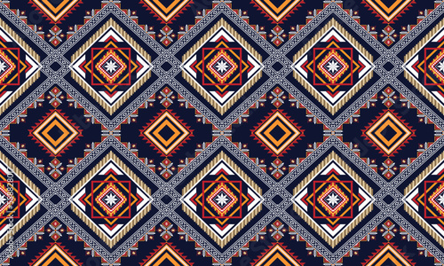 Abstract geometric ethnic pattern design for clothing, fabric, background, wallpaper, wrapping, batik. Knitwear, Pixel pattern, Embroidery style. Vector illustration