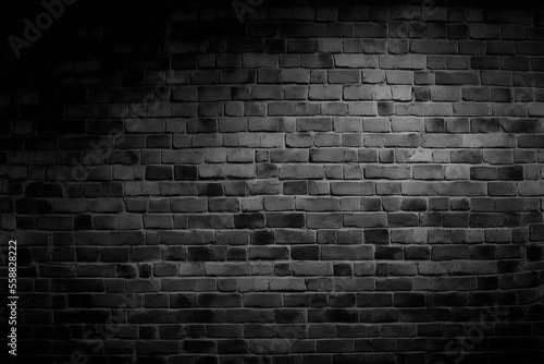 Brickwork background for design with a black brick wall texture. Generative AI