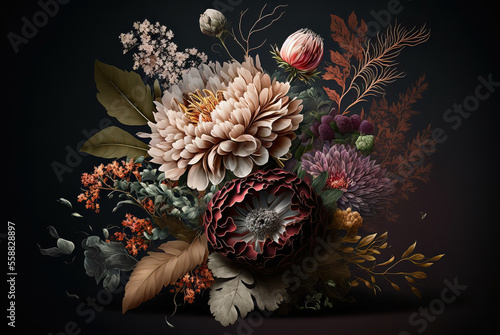 floral pattern on a dark background inspired by vintage paintings ideal for backgrounds #558828897