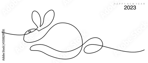An abstract vector illustration of a rabbit in line art with the text Happy New Year 2023