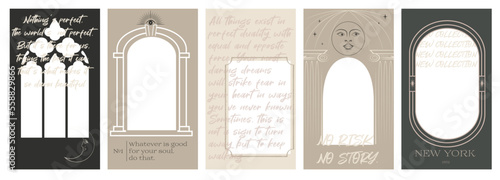 Collection of gothic and mysterious vertical illustrations for stories templates, Photo frame, Mobile App, Landing page, Web design in hand drawn style. Editable vector illustration