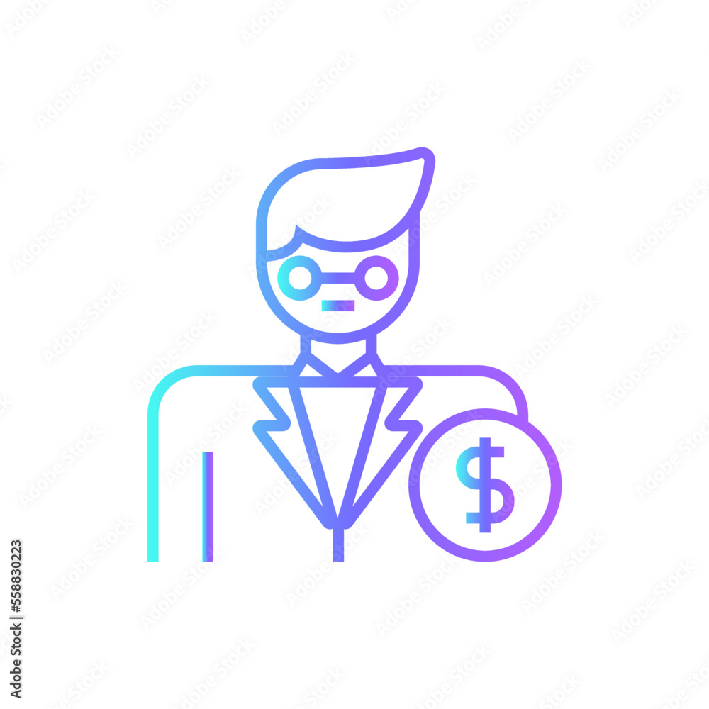 Investor Fintech startup icons with blue gradient outline style