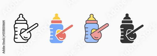 Powdered milk icon in baby food spoon. Vector illustration isolated on white.