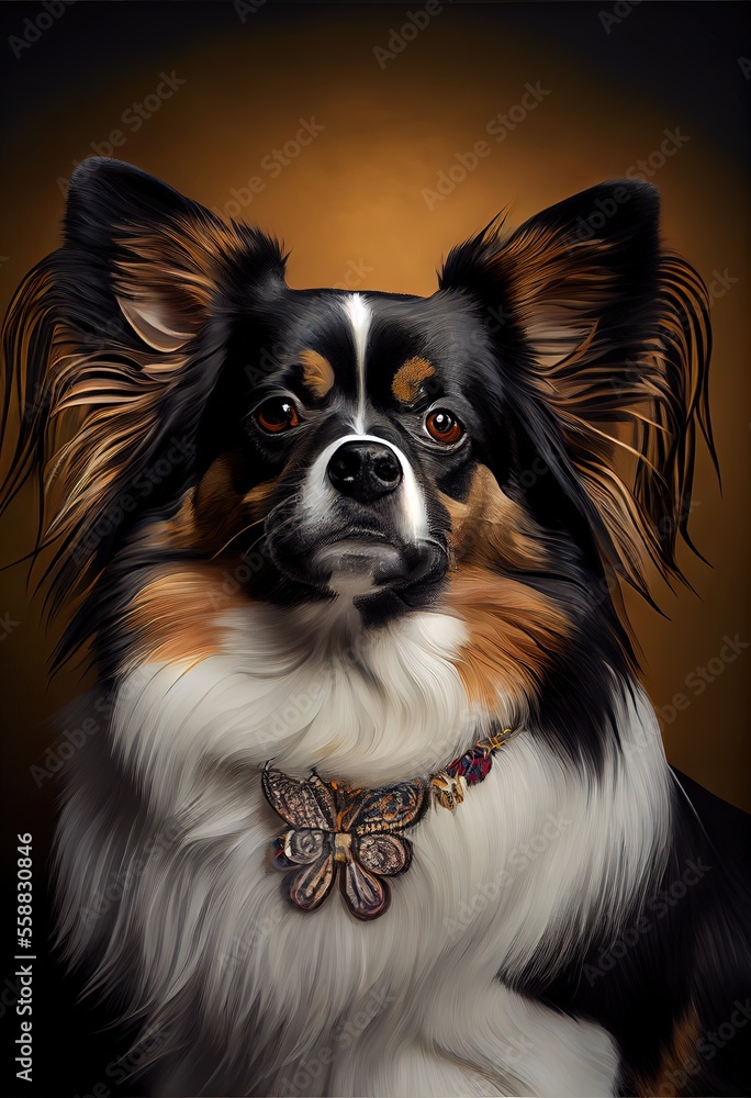 Papillon Dog Breed Portrait Royal Renaissance Animal Painting